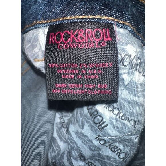 Rock & Roll Cowgirl Jeans Women’s (26 x 32) High Rise Trouser Flare Dark Wash 4 - Picture 7 of 8